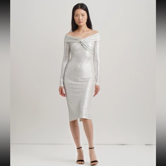 Lauren Ralph Lauren Metallic Off-The-Shoulder Sheath Dress |Size 8 NWT $245 MSRP - Picture 1 of 8